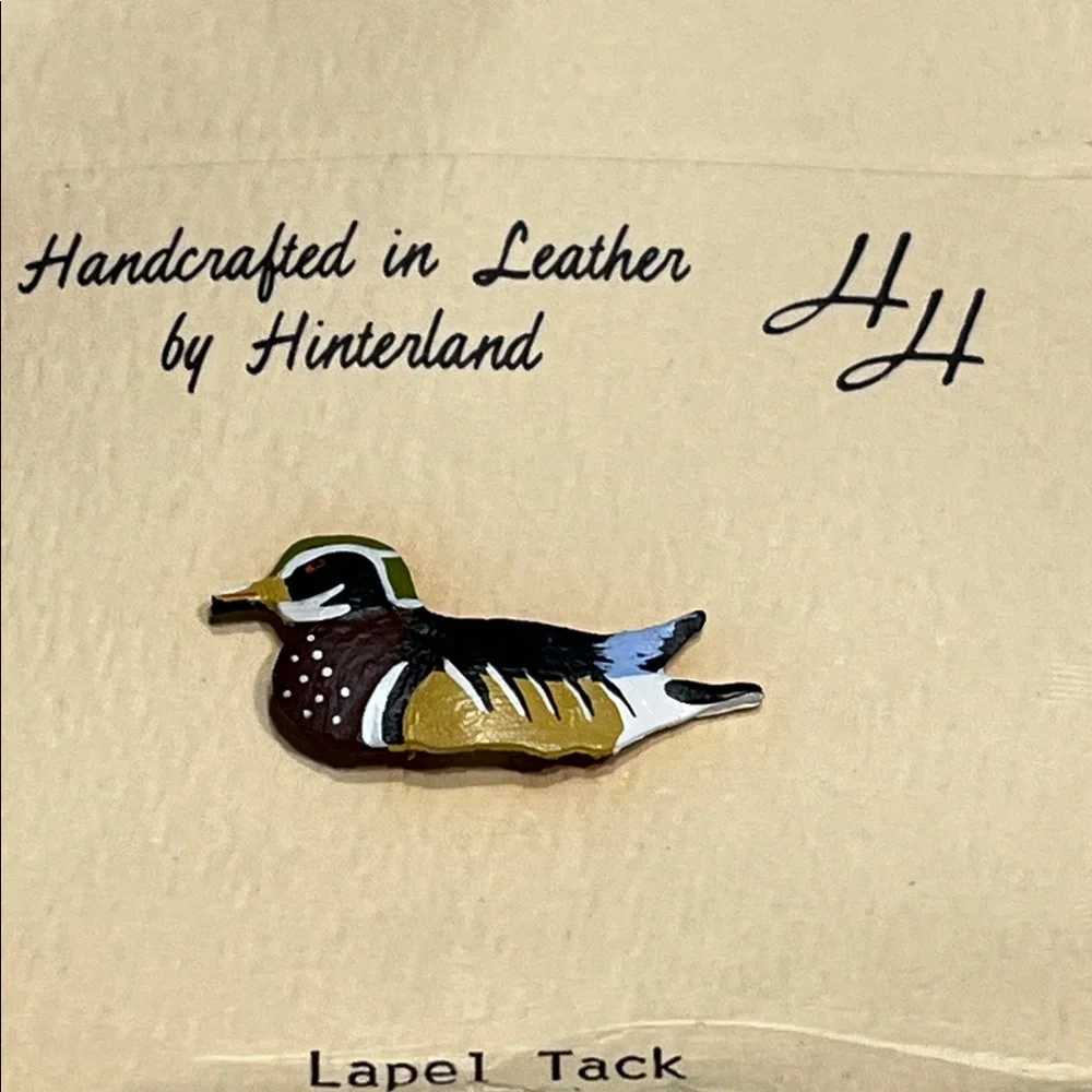 Vintage Handcrafted Leather Mallard Duck Lapel Tack Tie Pin - Multicolor